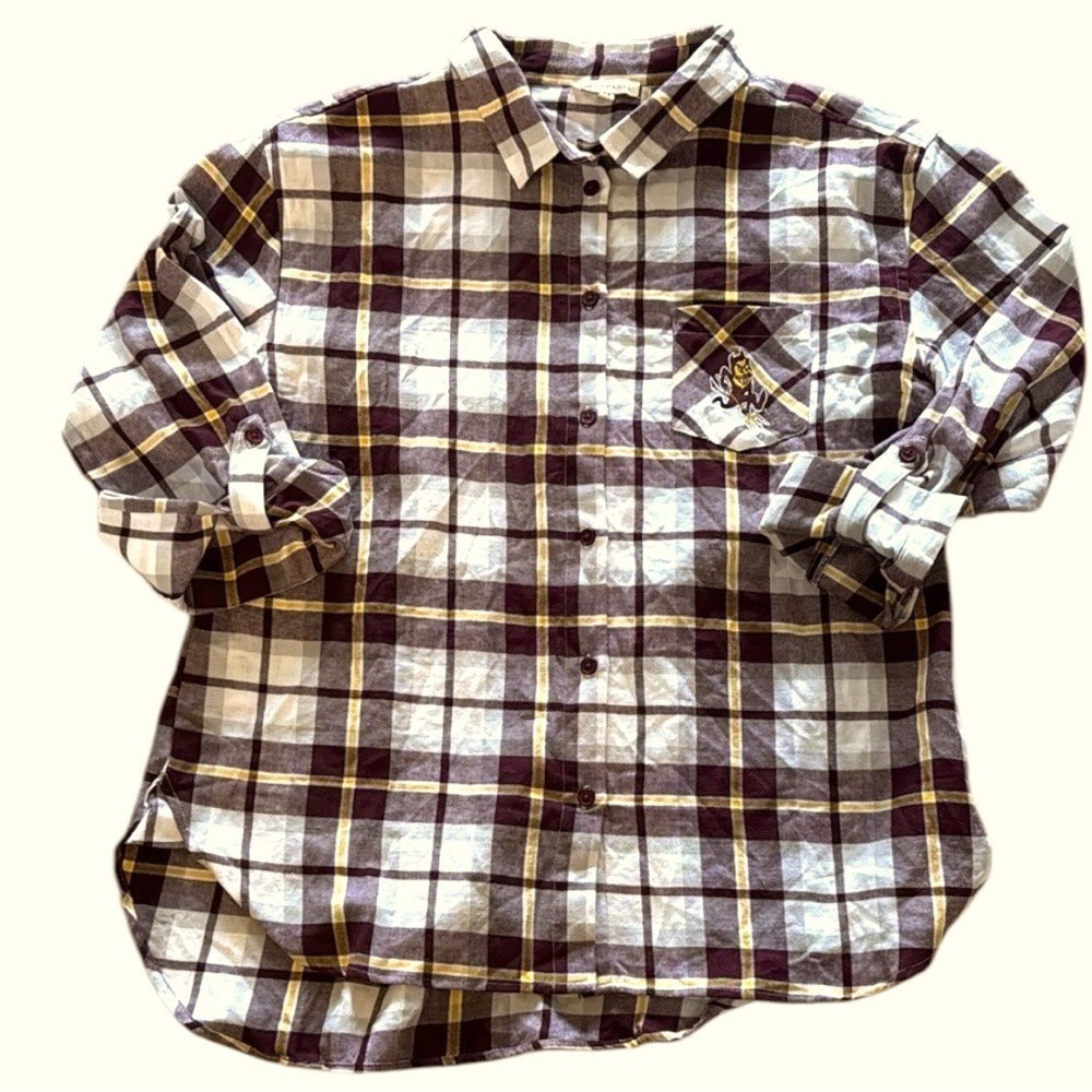 ASU‎ burgundy and gold Plaid Button-Up Shirt 100% cotton